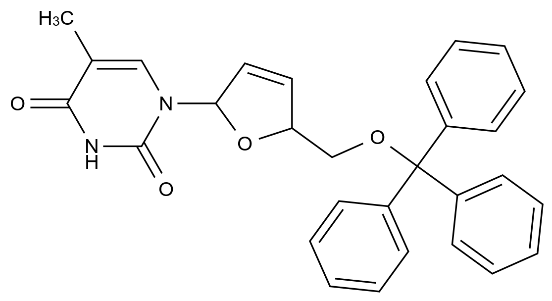 5964-41-0 5'-O-Trityl-2',3'-dehydrothymidine结构式