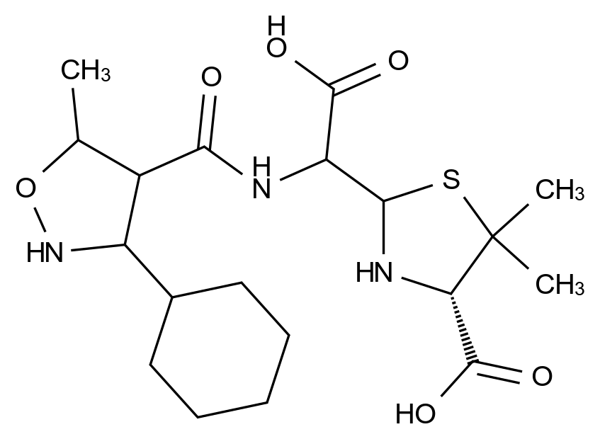 1642629-95-5 (4S)-2-(Carboxy(((5-methyl-3-phenylisoxazol-4-yl)carbonyl)amino)methyl)-5,5-dimethylthiazolidine-4-carboxylic Acid (Penicilloic Acids of Oxacillin)结构式
