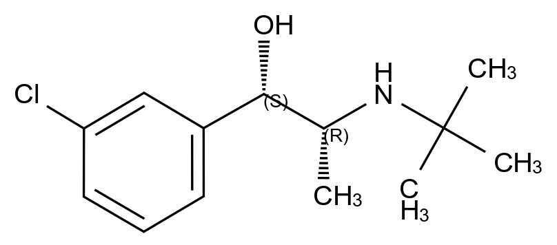 99102-04-2 (1S,2R)-2-(叔丁基氨基)-1-(3-氯苯基)丙烷-1-醇结构式