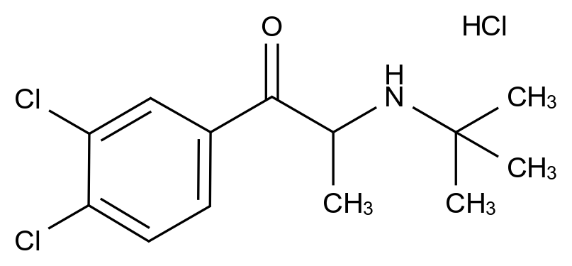 1346598-72-8 2-(叔丁基氨基)-1-(3,4-二氯苯基)丙-1-酮盐酸盐结构式