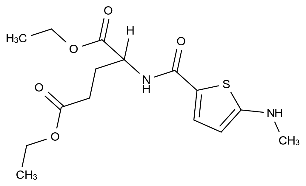 112889-02-8 (S)-2-(5-(甲基氨基)噻吩-2-甲酰氨基)戊二酸二乙酯结构式