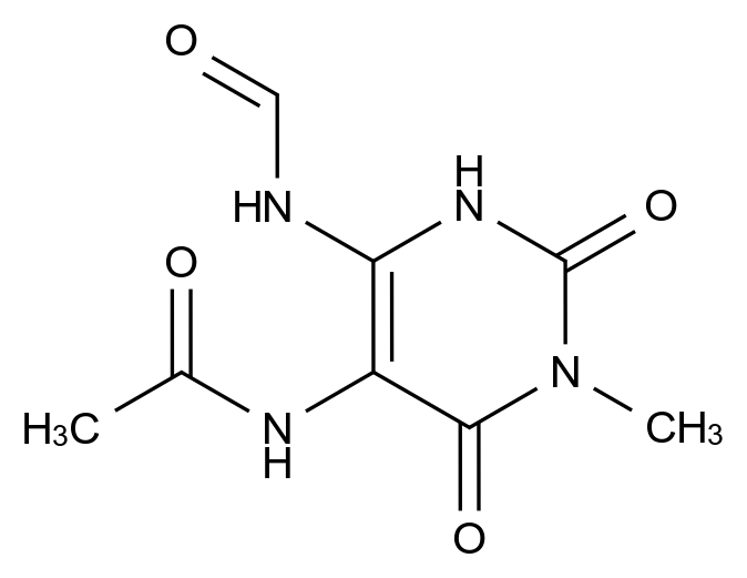 1185082-65-8 5-Acetyl-d3-amino-6-formylamino-3-methyluracil结构式