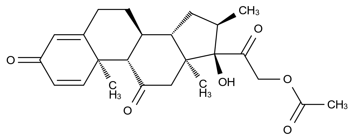 (16alpha)-21-(Acetyloxy)-17-hydroxy-16-methyl-pregna-1,4-diene-3,11,20-trione结构式