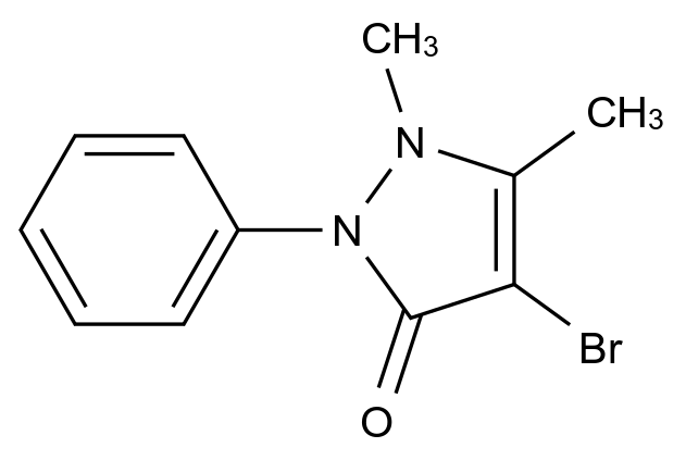 4-Bromo-1,5-dimethyl-2-phenyl-1,2-dihydro-3H-pyrazol-3-one结构式